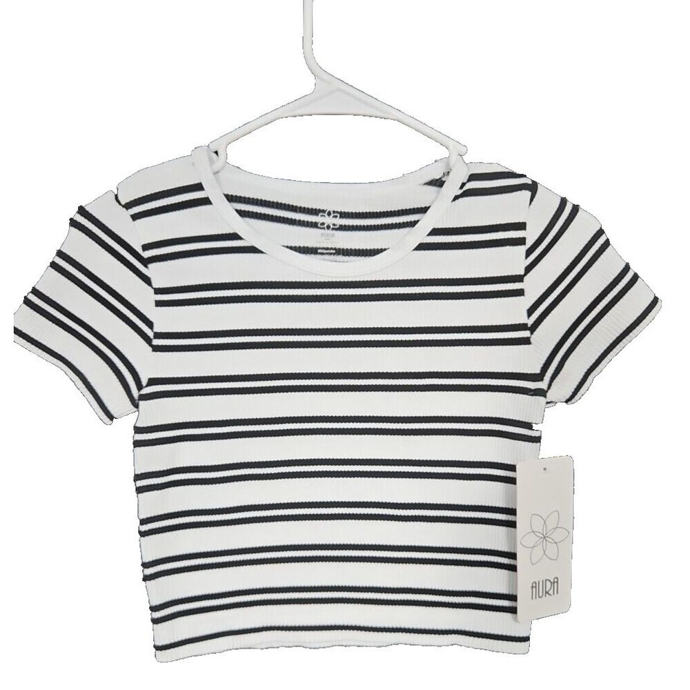 Aura Small S/M White With Black Stripes NWT